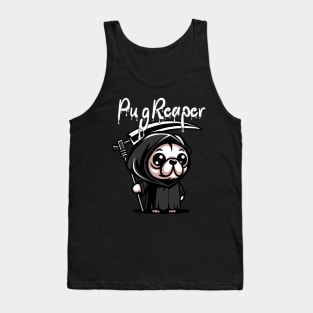 Pug Reaper T-Shirt: Adorable Grim Reaper Pug - Spooky Cute Dog Apparel Tank Top